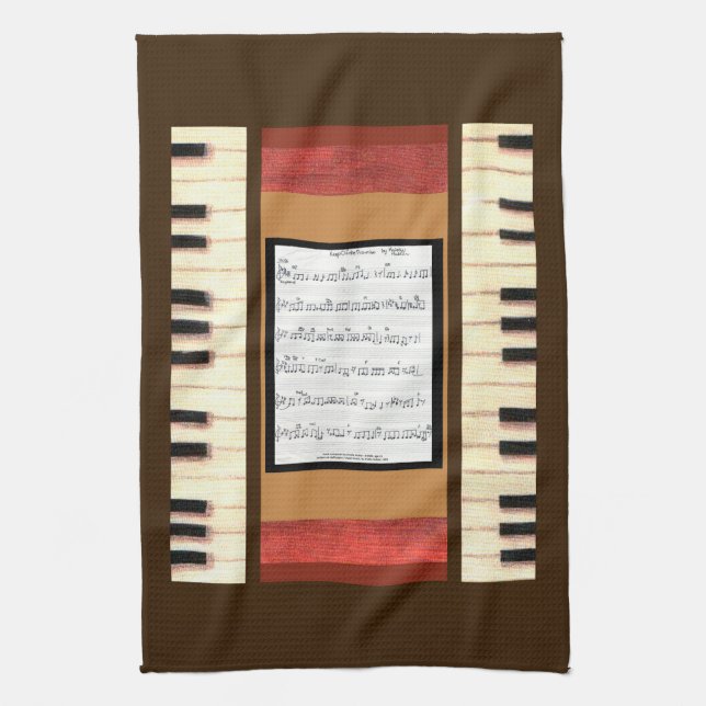Piano keys border sheet song music kitchen towel (Vertical)