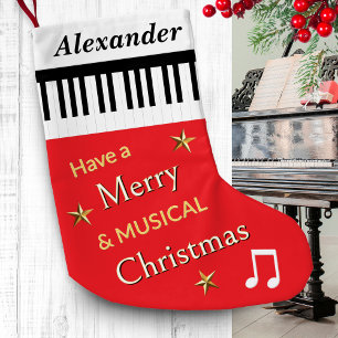 Piano Keys Bright Red Music Themed Personalized Small Christmas Stocking