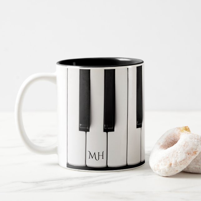 Piano Keys custom monogram mugs (With Donut)