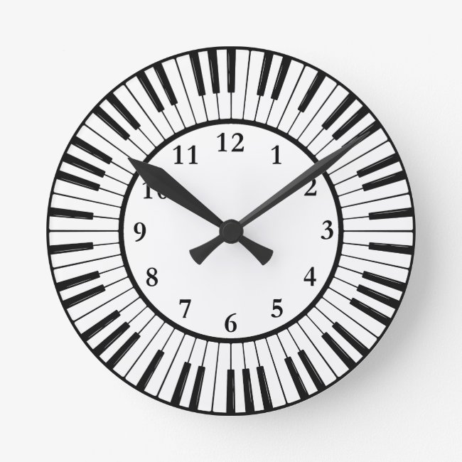 Piano Keys Design Round Clock