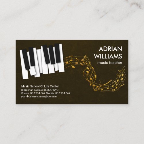 Piano Keys Floating Gold Music Notes Music Teacher Business Card