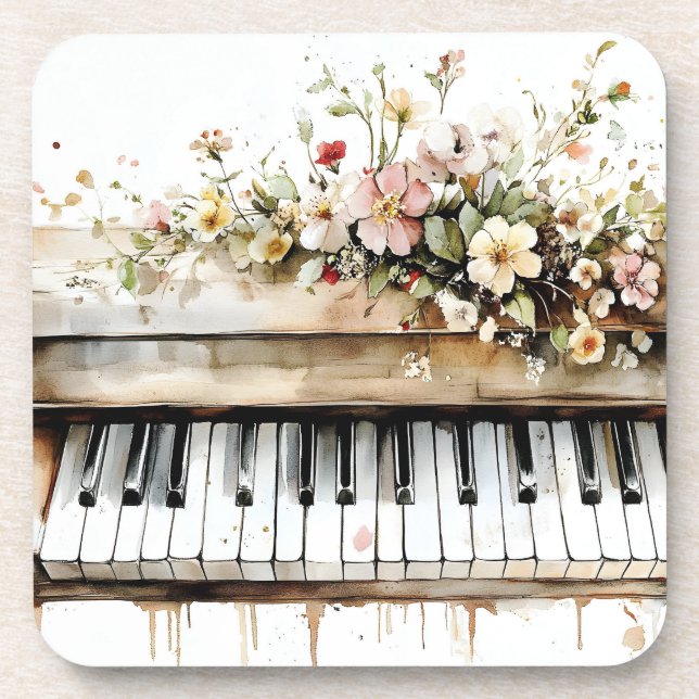 Piano Keys Floral Bouquet Beverage Coaster (Front)