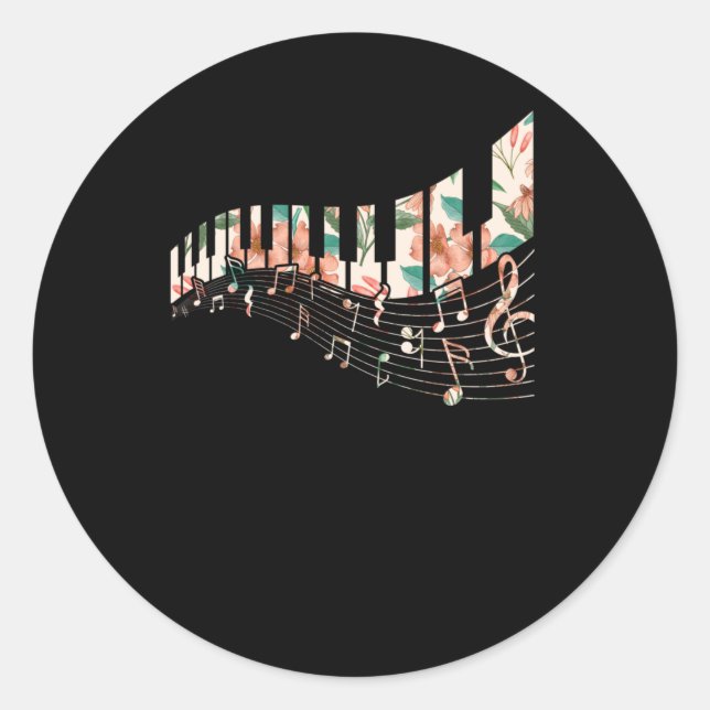 Piano Keys Flower Keyboard Player Music Teacher Classic Round Sticker (Front)
