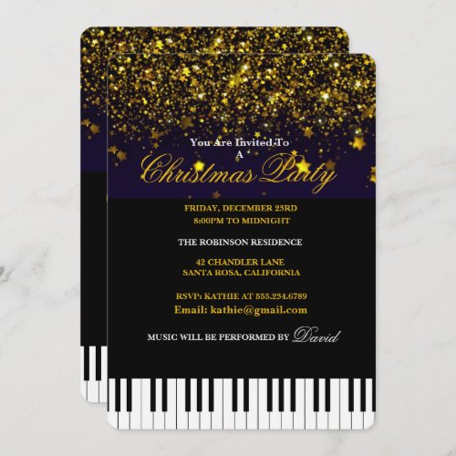 Piano Keys  Gold Glitter Christmas Party Invitation