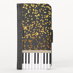 Piano Keys Gold Polka Dots Pattern iPhone XS Wallet Case