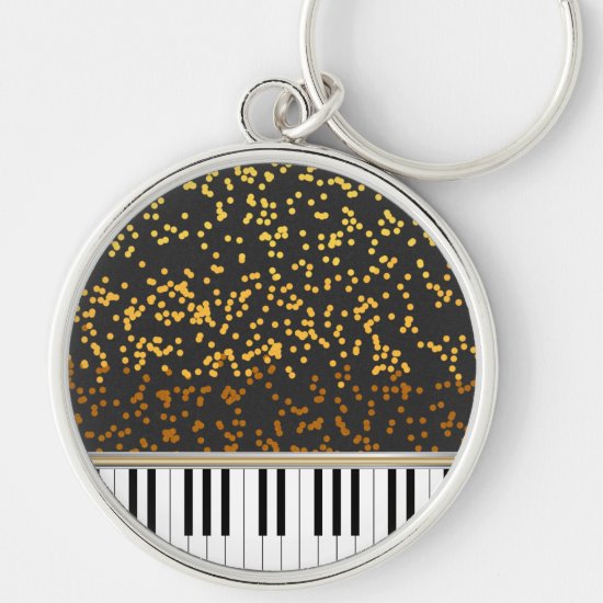 Piano Keys Gold Polka Dots Pattern Keychain