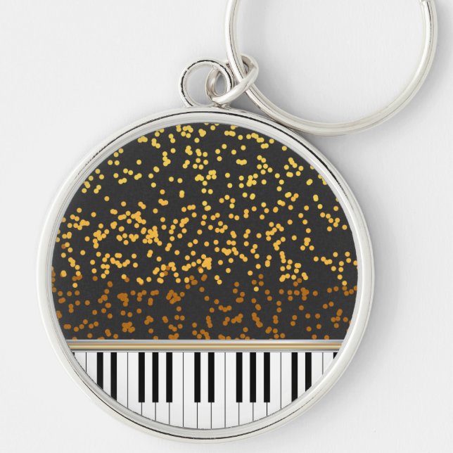 Piano Keys Gold Polka Dots Pattern Keychain (Front)
