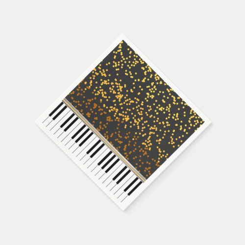 Piano Keys Gold Polka Dots Pattern Paper Napkins