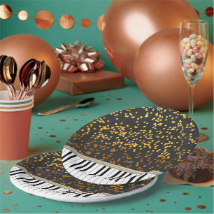 Piano Keys Gold Polka Dots Pattern Paper Plates