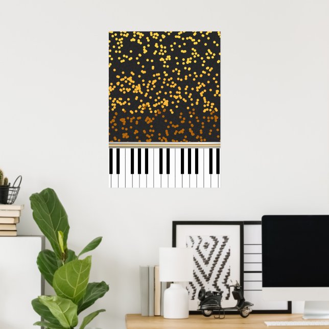 Piano Keys Gold Polka Dots Pattern Poster (Home Office)