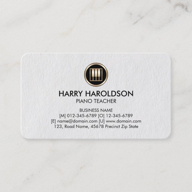 Piano Keys Icon Piano Teacher Business Card (Front)
