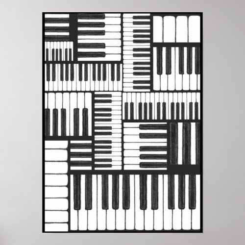 Piano Keys in Charcoal Music Art Print