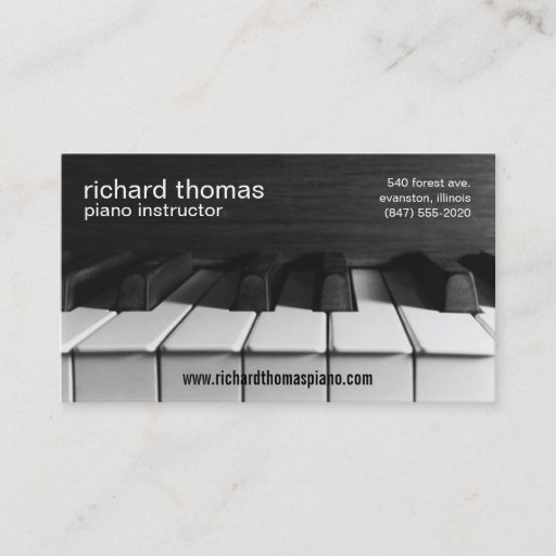 Customizable piano keys instructor business card