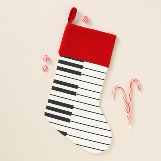 Piano Keys ivory white and black Christmas Stocking (Front)