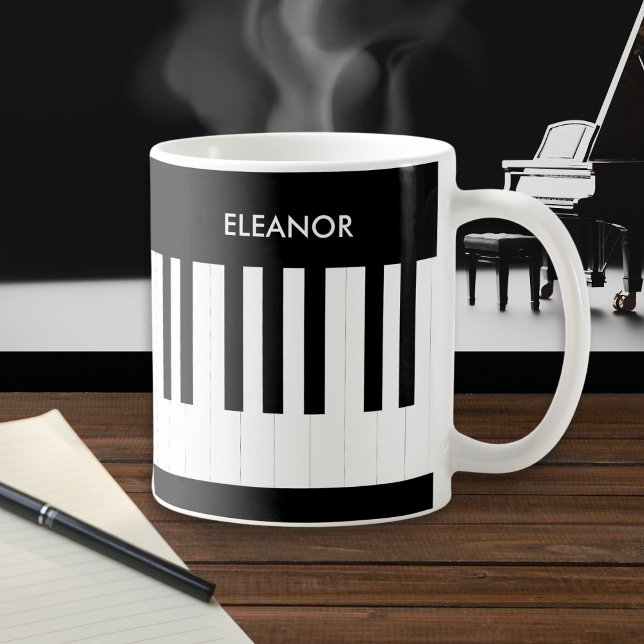 Piano Keys Keyboard Music Musical Instrument Coffee Mug (A personalized, music-themed, ceramic coffee mug, with black and white piano keys design)