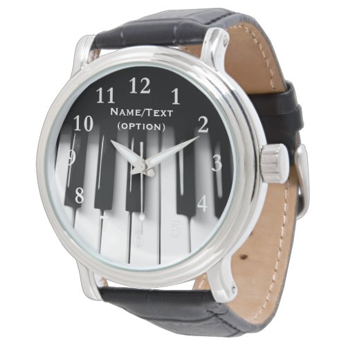 Piano Keys Mens Vintage Black Leather Watch