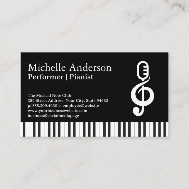 Piano Keys | Microphone Musical Note Business Card (Front)