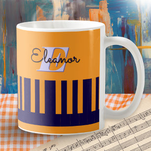Piano Keys Modern Cool Orange and Blue Monogrammed Coffee Mug