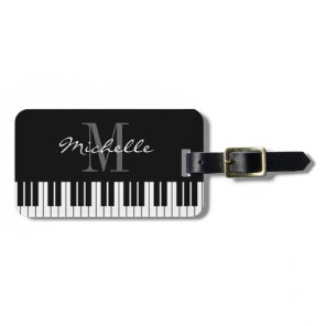 Piano keys monogram travel luggage tag for pianist