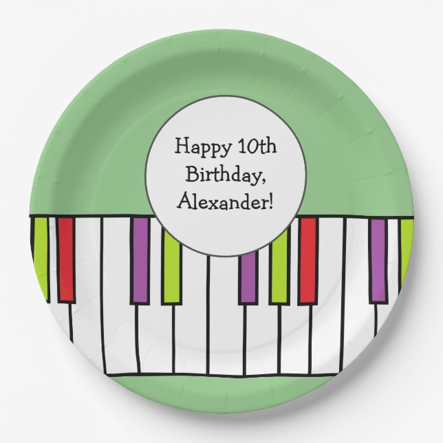 Piano Keys Music Birthday Party Age Personalised Paper Plates (Front)
