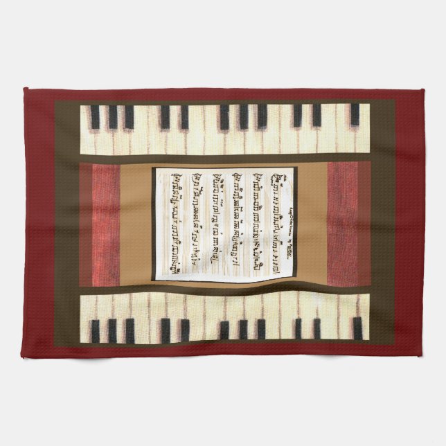 piano keys music border sheet music kitchen towel (Horizontal)