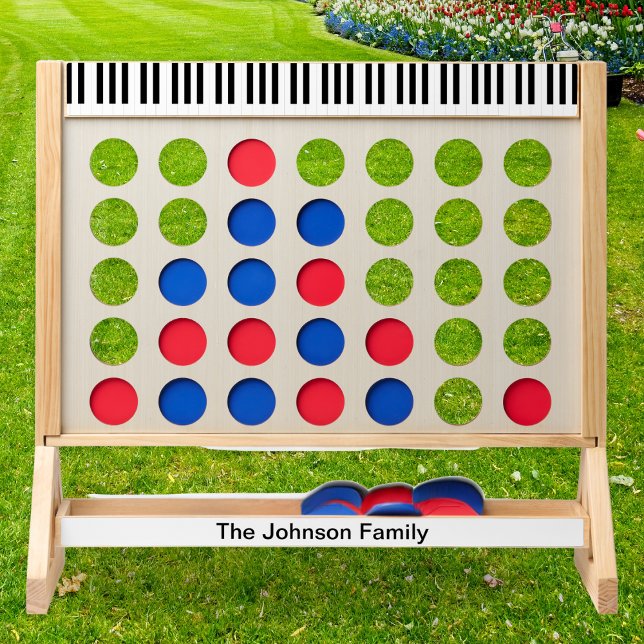 Piano Keys Music Keyboard Black and White Fast Four (A fun game of Fast Four, with black and white piano keys design across the top and custom name below)