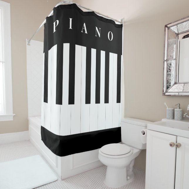 Piano Keys Music Keyboard Instrument Black White Shower Curtain (In Situ)