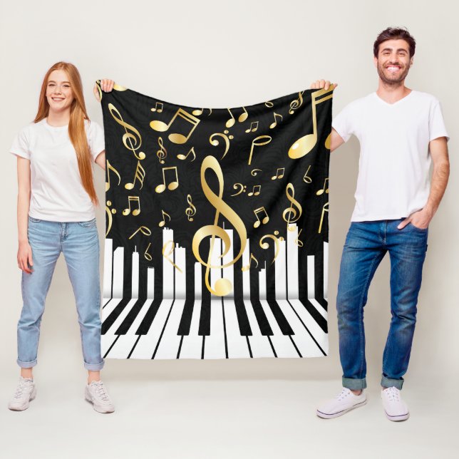 Piano keys Music Note black gold Fleece Blanket (In Situ)