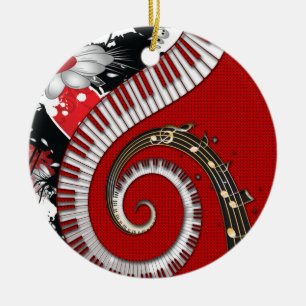 Piano Keys Music Notes Grunge Floral Swirls Ceramic Ornament