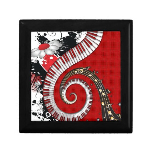 Piano Keys Music Notes Grunge Floral Swirls Jewelry Box