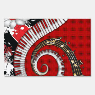 Piano Keys Music Notes Grunge Floral Swirls Yard Sign