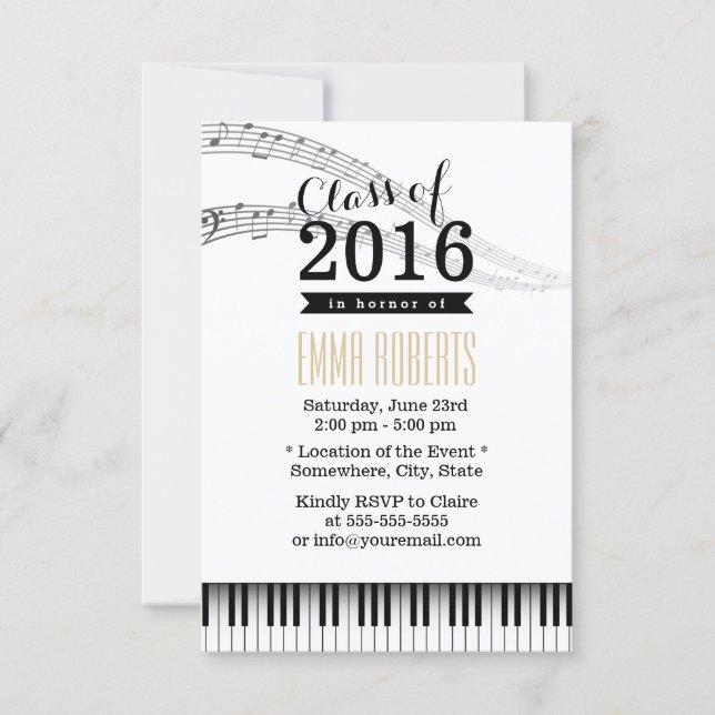 Piano Keys & Music Notes Musical Graduation Party Invitation (Front)