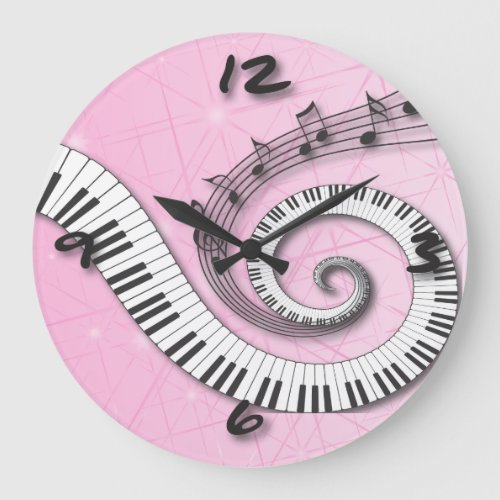 Piano Keys Music Notes on pink Wall Clock