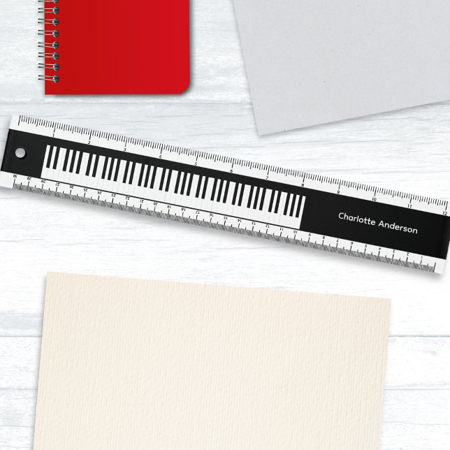 Piano Keys Music Themed Black and White Ruler (A stylish personalized ruler with black and white piano keys design. Ideal for music )