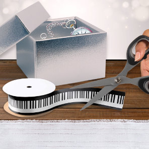 Piano Keys Music Themed Black White Keyboard Satin Ribbon