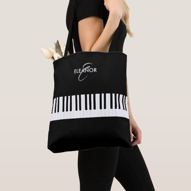 Piano Keys Musical Instrument Monogrammed  Tote Bag (Close Up)