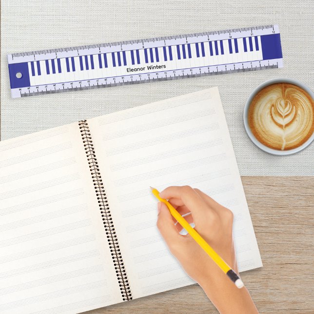 Piano Keys Musical Instrument Music Lilac Violet Ruler (A stylish, personalized ruler, with piano keys design in dark blue and white)