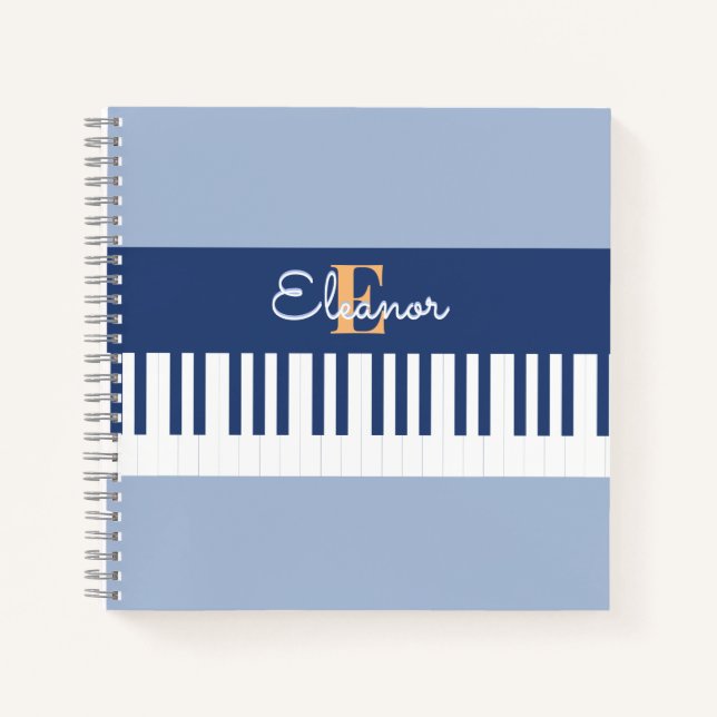 Piano Keys Musical Keyboard Music Lover Monogram Notebook (Front)