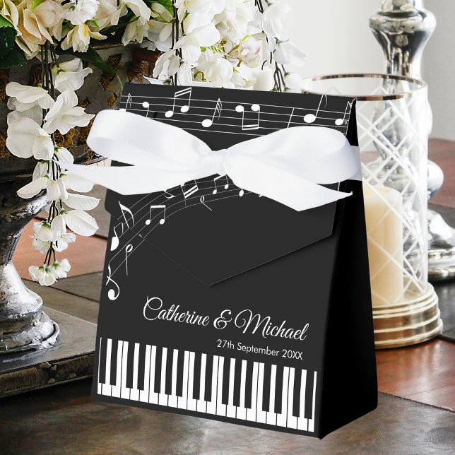 Piano Keys Musical Notes Black & White Wedding Favor Boxes (Creator Uploaded)
