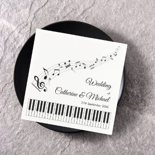 Piano Keys Musical Notes Black & White Wedding Napkins