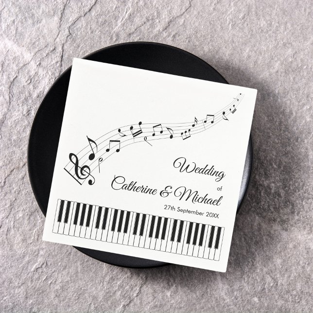 Piano Keys Musical Notes Black & White Wedding Napkins (Creator Uploaded)