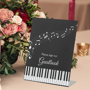 Piano Keys Musical Notes Black & White Wedding Pedestal Sign