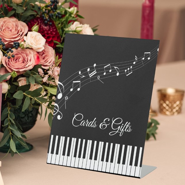 Piano Keys Musical Notes Black & White Wedding Pedestal Sign (Creator Uploaded)