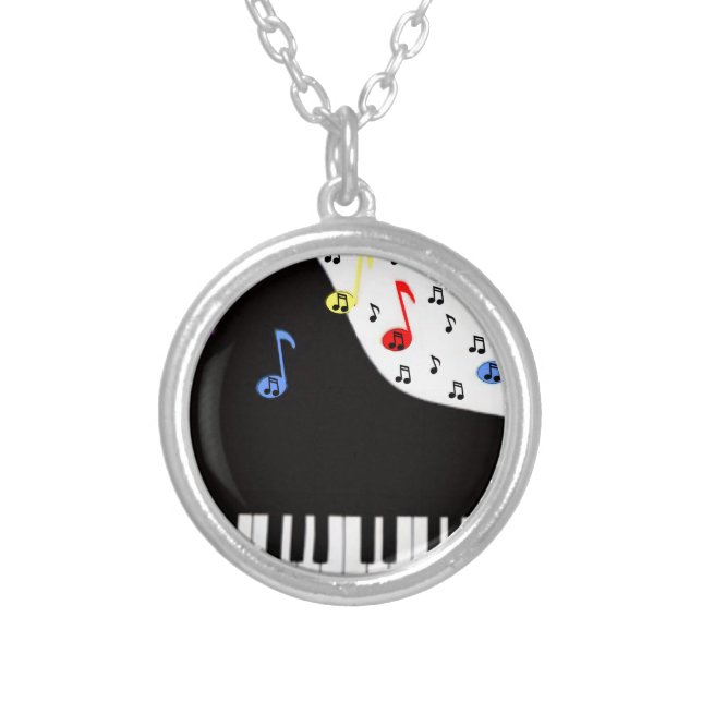 Piano Keys & Notes Silver Plated Necklace (Front)