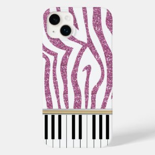 Piano Keys Pink Glitter Zebra Print Case-Mate iPhone 14 Plus Case