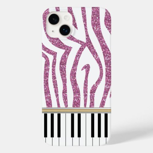 Piano Keys Pink Glitter Zebra Print Case_Mate iPhone 14 Plus Case