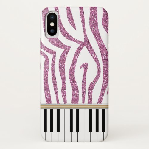 Piano Keys Pink Glitter Zebra Print iPhone XS Case