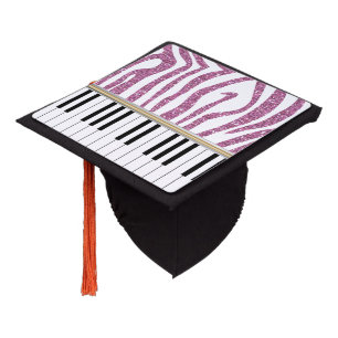 Piano Keys Pink Glitter Zebra Print Graduation Cap Topper