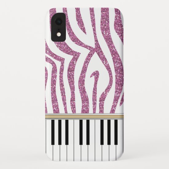 Piano Keys Pink Glitter Zebra Print iPhone XR Case