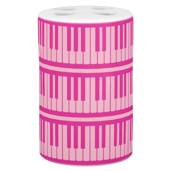 Piano Keys Pink Magenta Pattern Soap Dispenser And Toothbrush Holder